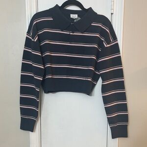 Cropped Striped Polo Sweater